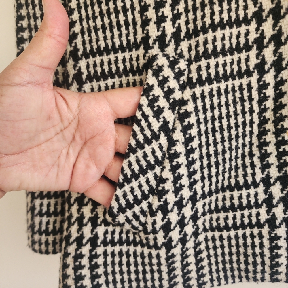 Lauren Ralph Lauren Houndstooth Wool Blend Cropped Pea Coat Black White - Picture 8 of 13